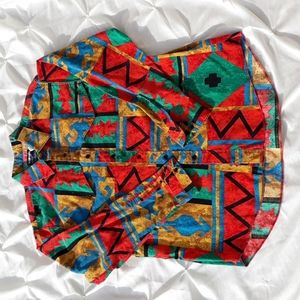Vtg Wrangler Cowboy 17 1/2 36 Multicolor Southwestern Print Cotton Button Shirt